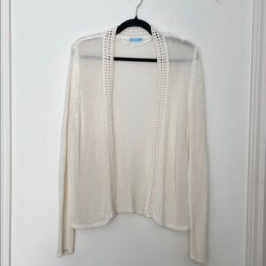 Lightweight Open-Knit Cream Linen Blend Cardigan Sweater size Large